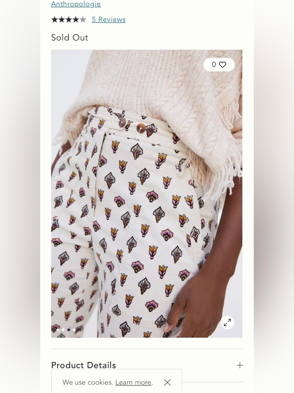 Anthropologie Patterned Corduroy White Pants - Size 4